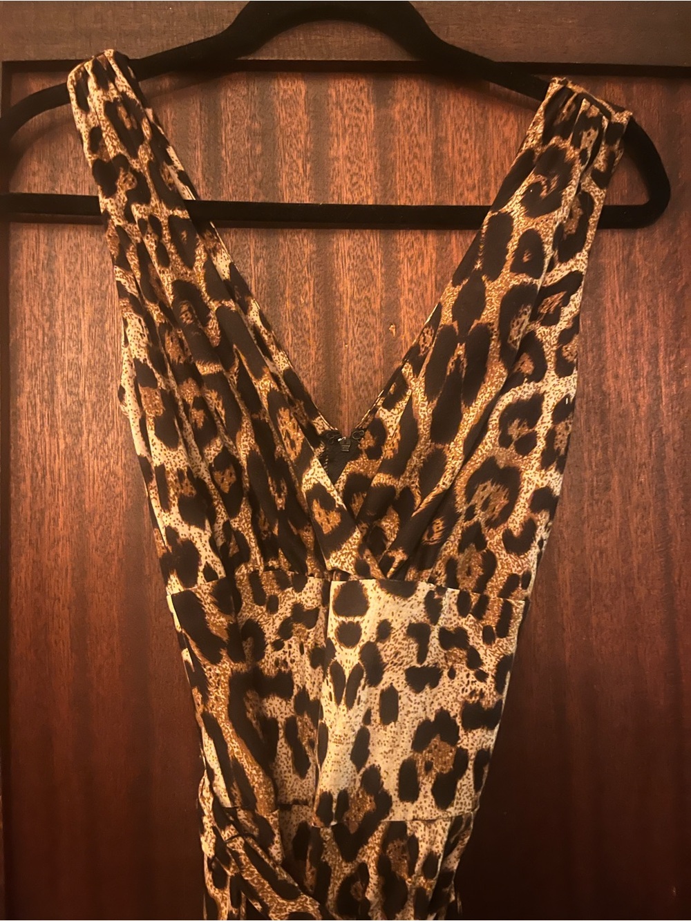 Sleeveless Leopard-Print V-Neck Wide-Leg Jumpsuit - Brown/Black - Picture 4 of 5